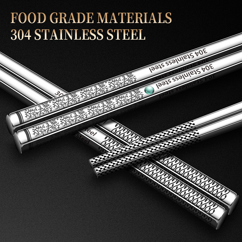 Korean style custom  metal chopsticks 304 Stainless Steel Pattern Chopstick