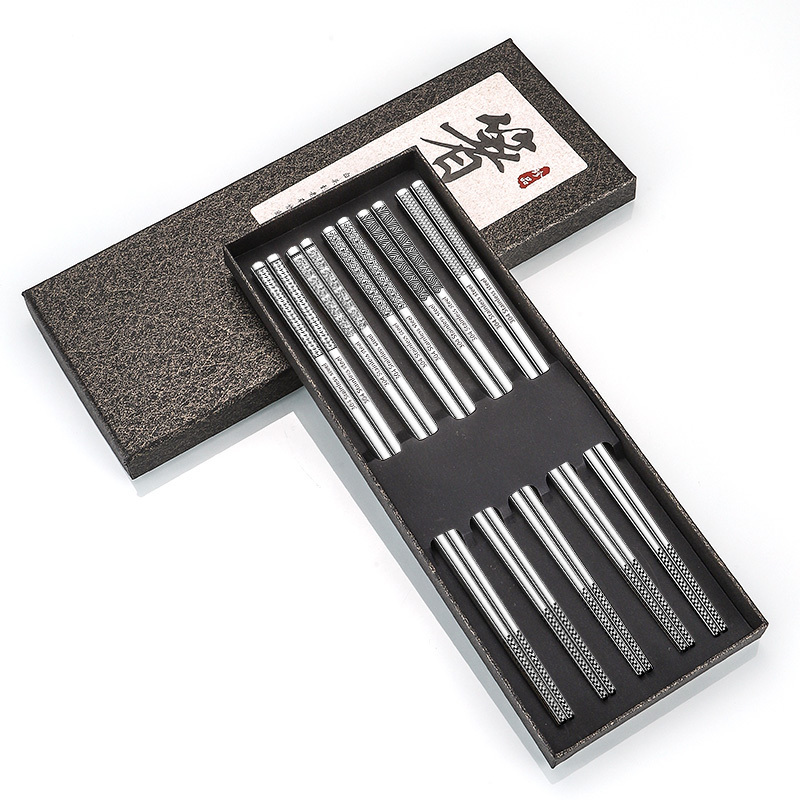 Korean style custom  metal chopsticks 304 Stainless Steel Pattern Chopstick