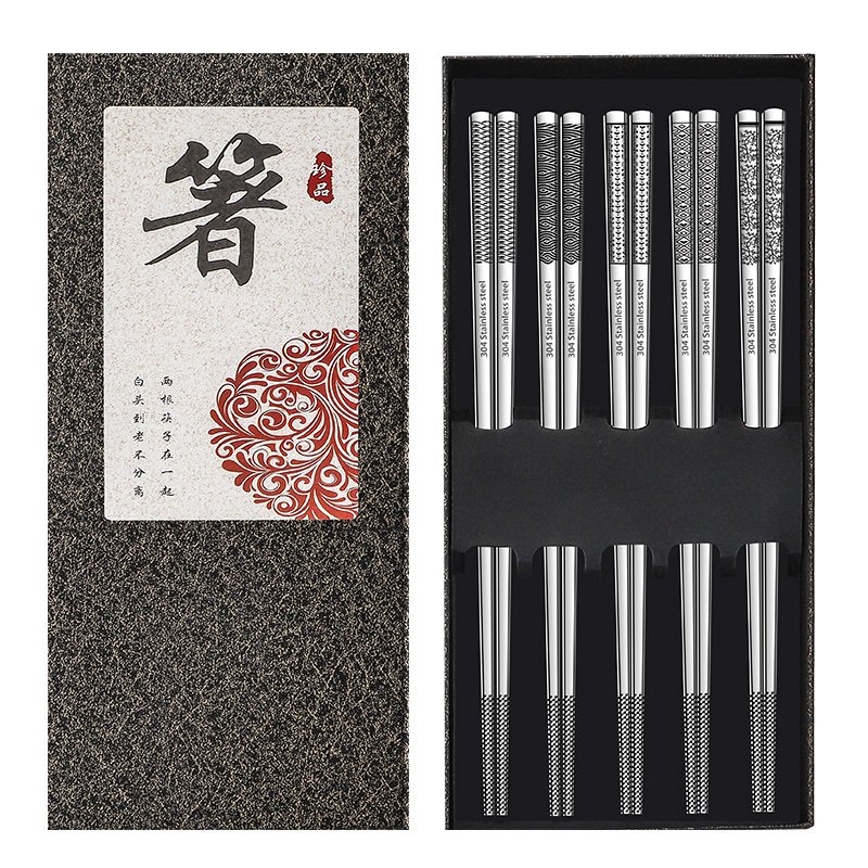 Korean style custom  metal chopsticks 304 Stainless Steel Pattern Chopstick