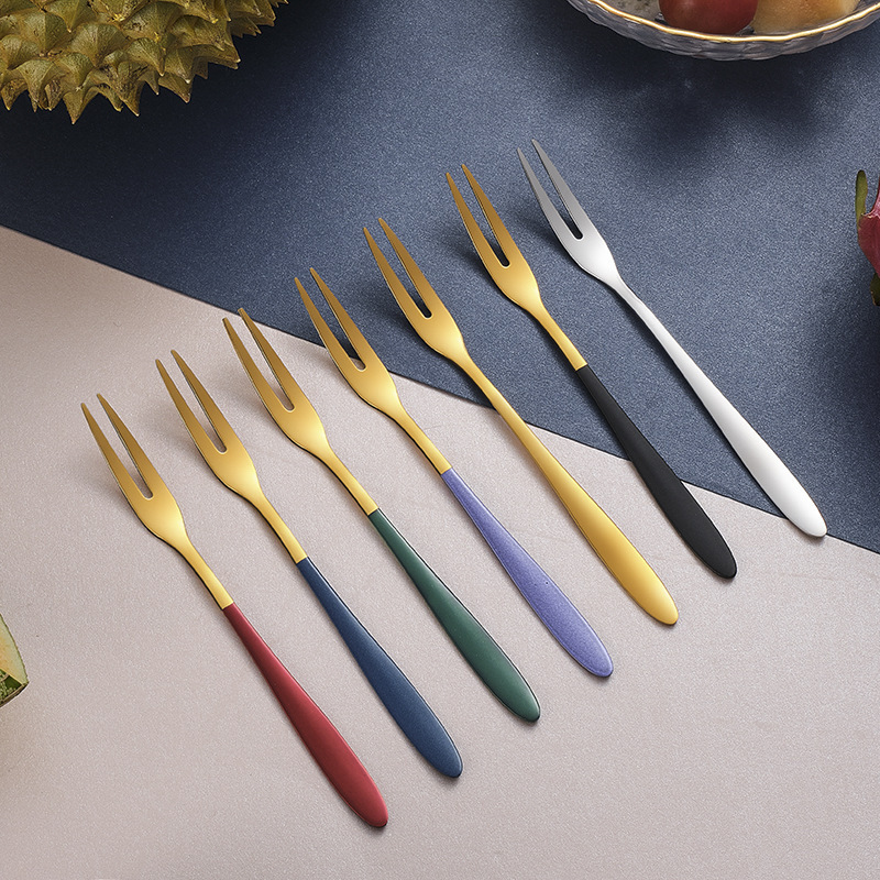 Wholesale Custom Eco Friendly Fruit Fork Knife Metal Titanium Stainless Steel Fruit Fork