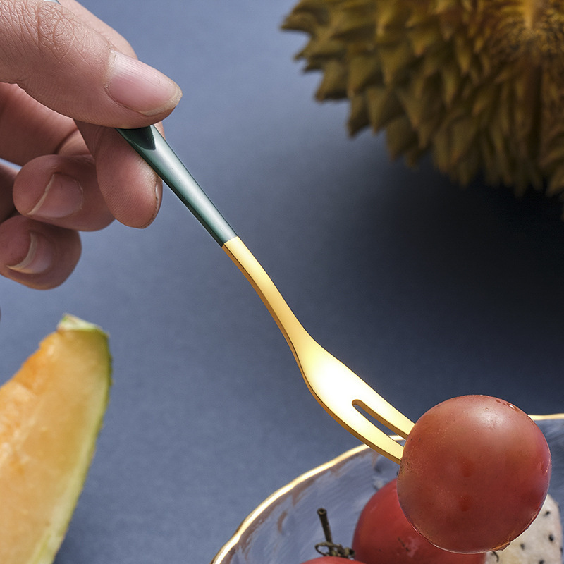 Wholesale Custom Eco Friendly Fruit Fork Knife Metal Titanium Stainless Steel Fruit Fork