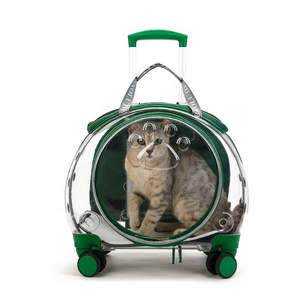 Portable breathable transparent clear view dog cat trolley bag pet travel backpack carriers with wheels