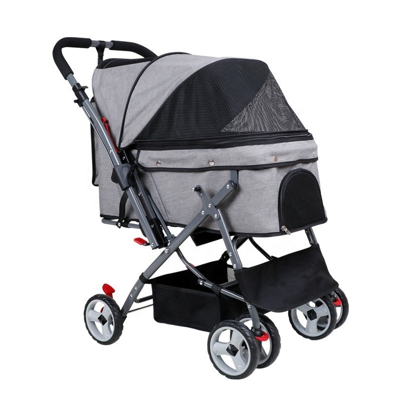 luxury folding pet dog stroller double dog trolley carrier stroller  with large wheels