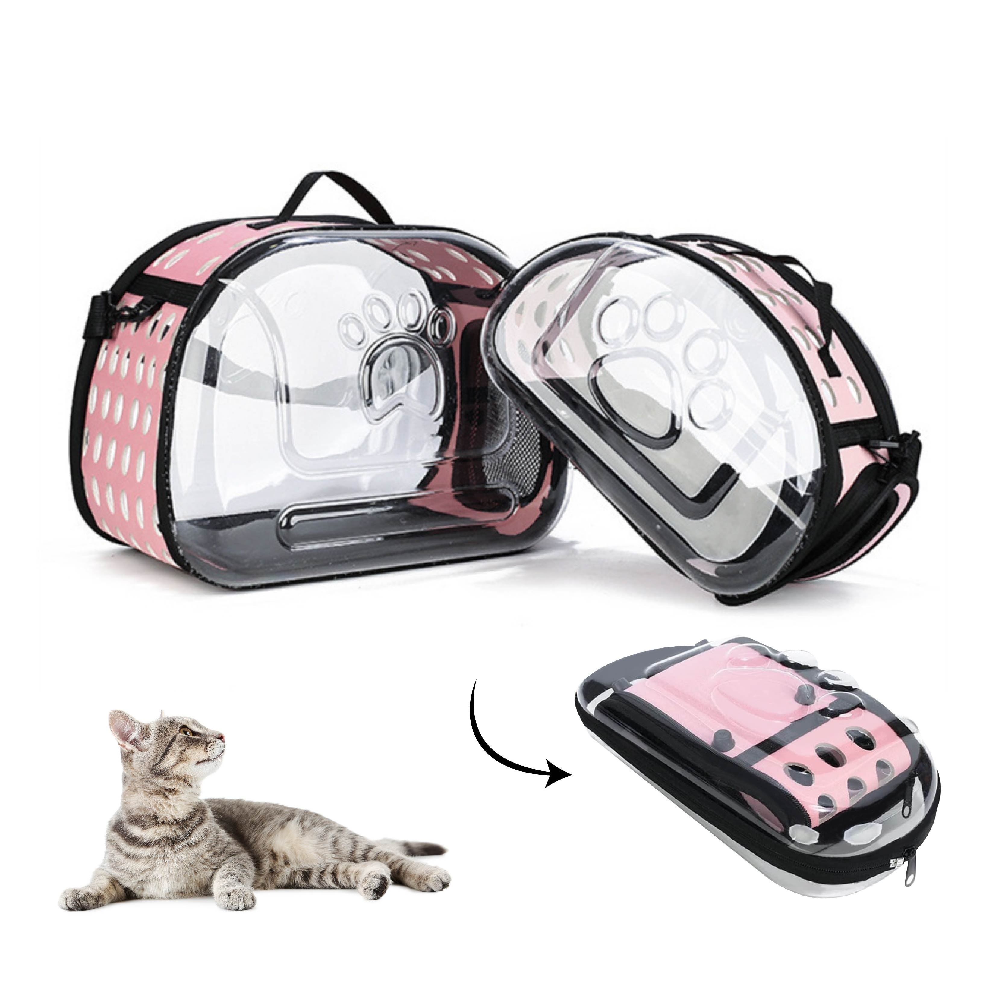 transparent pet foldable cat carrier bag  potable pet puppy transport carrier