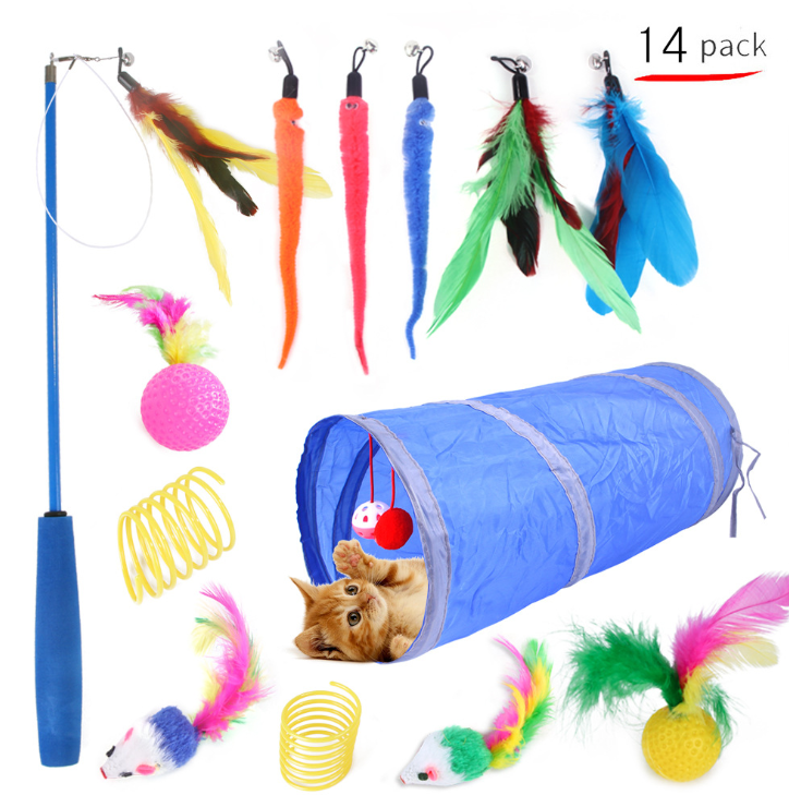 DOKA  interactive cat toy set Kitten Toys pack Tunnel Cat Feather Teaser Wand Toy Fluffy Mouse Crinkle Balls