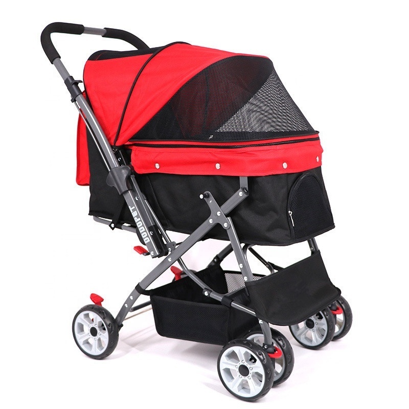 luxury folding pet dog stroller double dog trolley carrier stroller  with large wheels