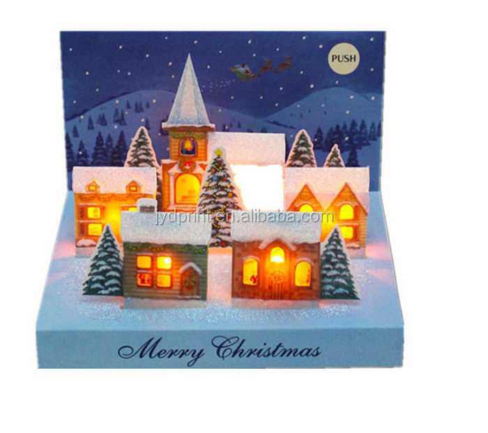 custom christmas sound recording card pop up greetings music cards with led light