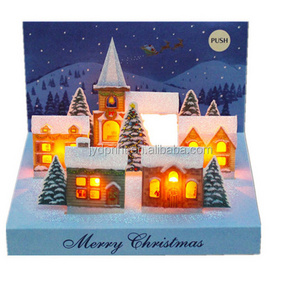 custom christmas sound recording card pop up greetings music cards with led light