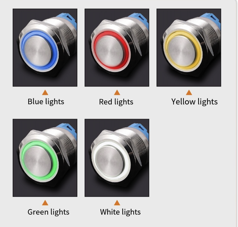 16mm Metal Button Switch with LED, Self-locking, Momentary Reset, Waterproof, Ring Power Symbol, Automotive Modification Button