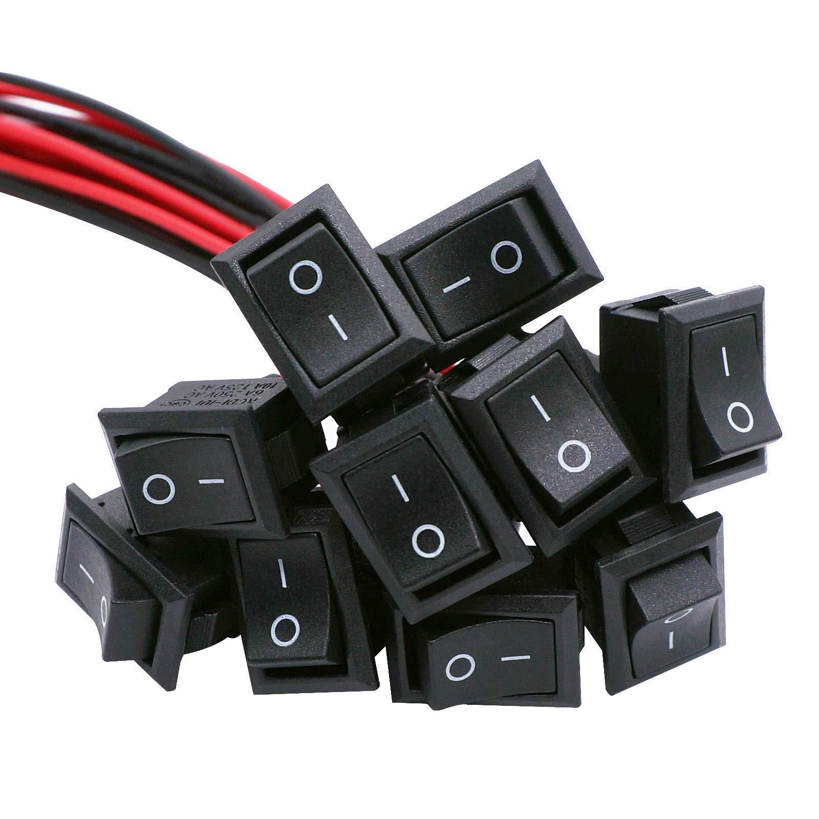 Rocker Switch ON/Off 2 Pin 2 Position SPST Car Auto Boat Square Rocker Toggle Switch with Pre-Wired AC 10A/125V 6A/250V