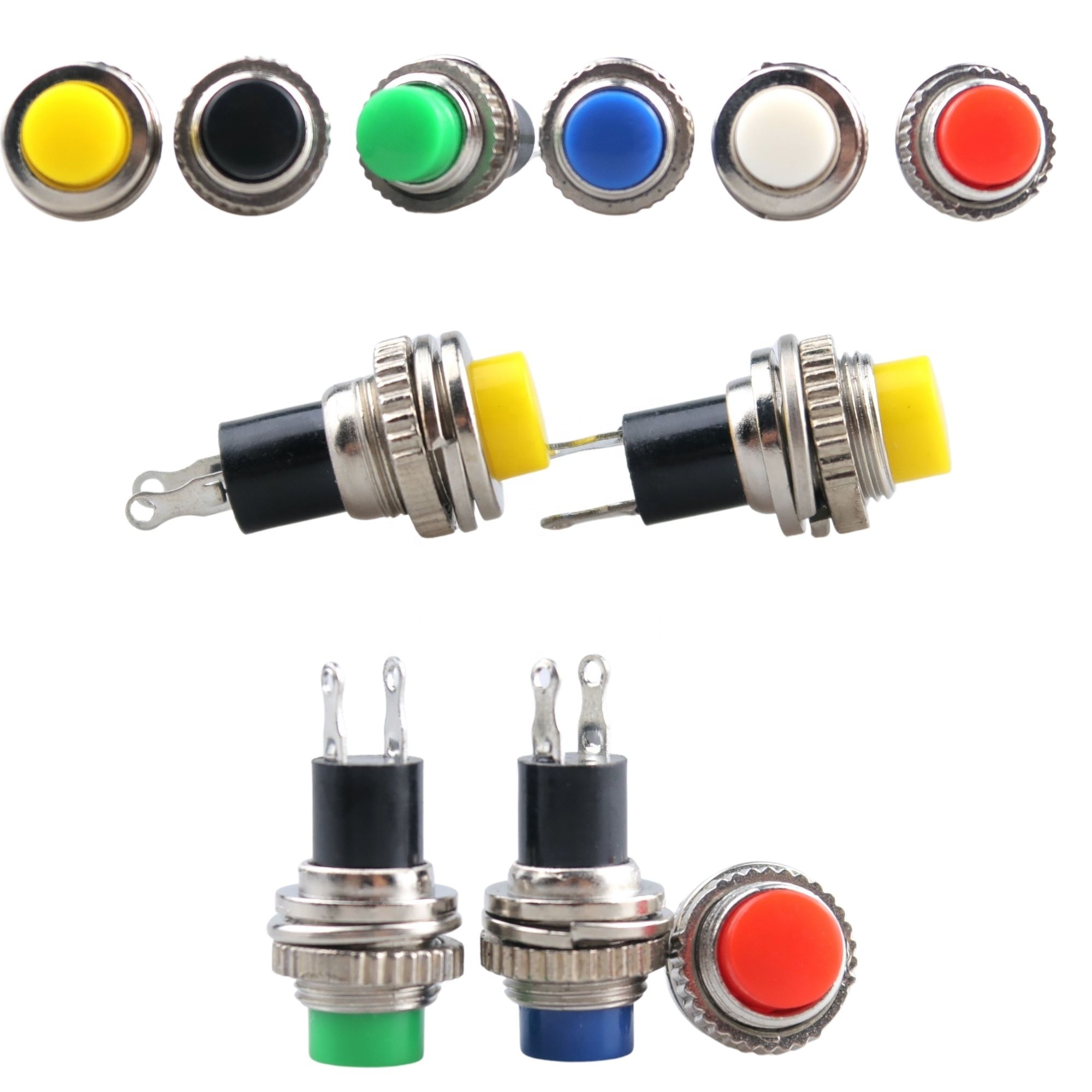 DS-314/316Red Green Blue Black Yellow Panel Mount Round Normal Open NO 10mm Momentary OFF-(ON) Push button Switches DS-314/316