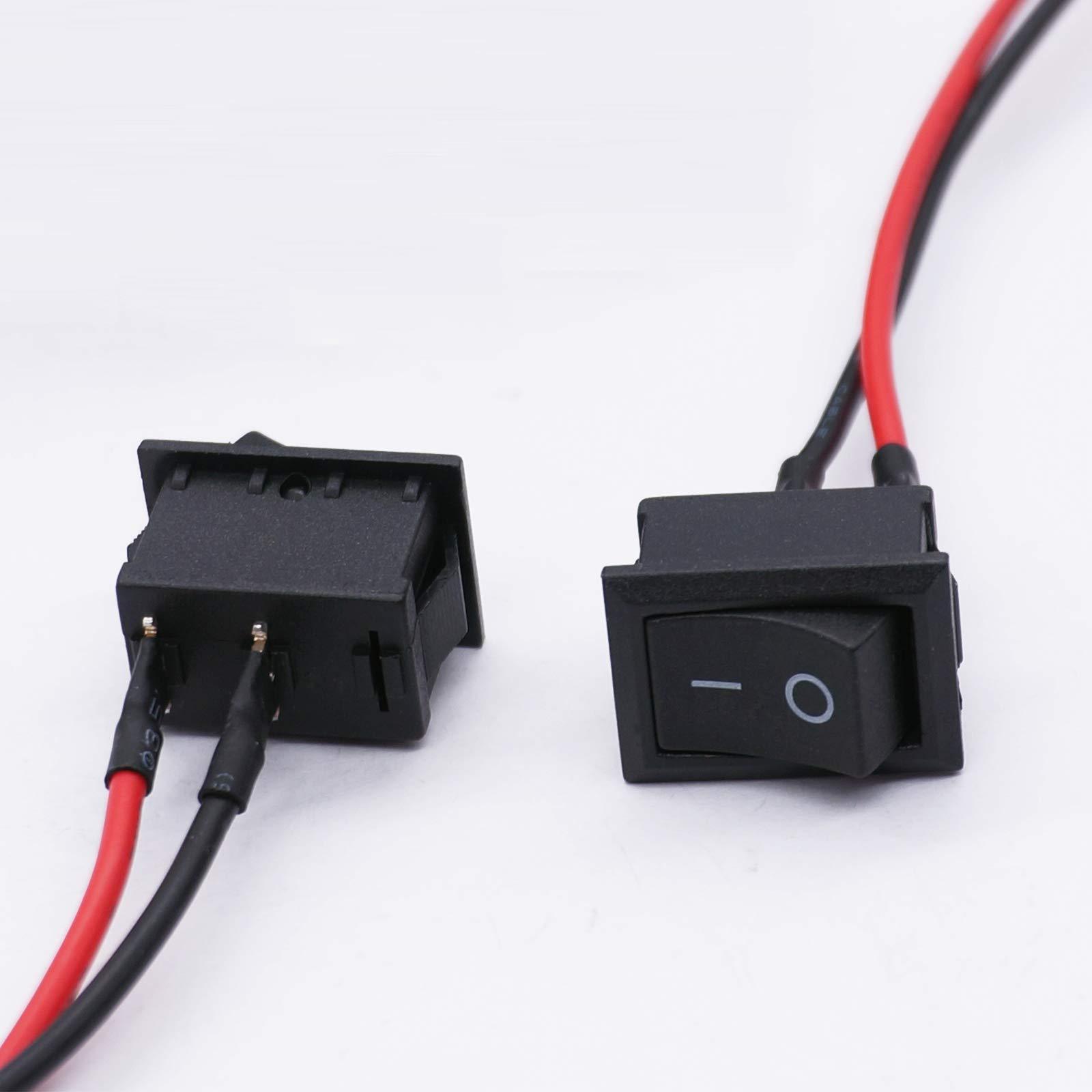 Rocker Switch ON/Off 2 Pin 2 Position SPST Car Auto Boat Square Rocker Toggle Switch with Pre-Wired AC 10A/125V 6A/250V