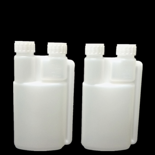 Essential Oil Container 250 ml 500 ml 1000 ml Dosing Measuring Plastic Two Dual Chamber HDPE Double Twin Neck Bottle