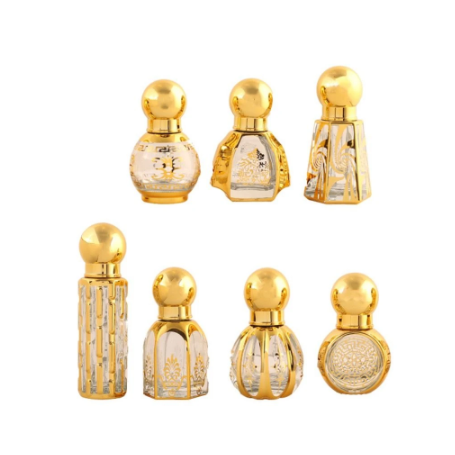 10ml/15ml Gold Arabic Crystal Essential Oil Bottles Attar Oud Glass Perfume Bottles with Roller Dropper Sticker