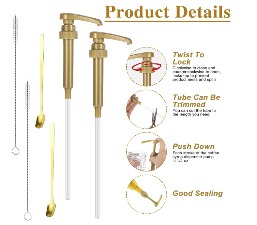 Syrup Pump, Coffee Syrup Pump Dispenser Compatible with 25.4 Oz/ 750ml Syrup Bottles