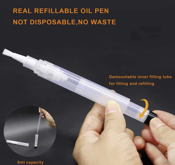 6ml Real Refillable Cuticle Oil Pens, Reusable Empty Pen to Easy Refill Jojoba Oil/Nail Oil/Hair Oil