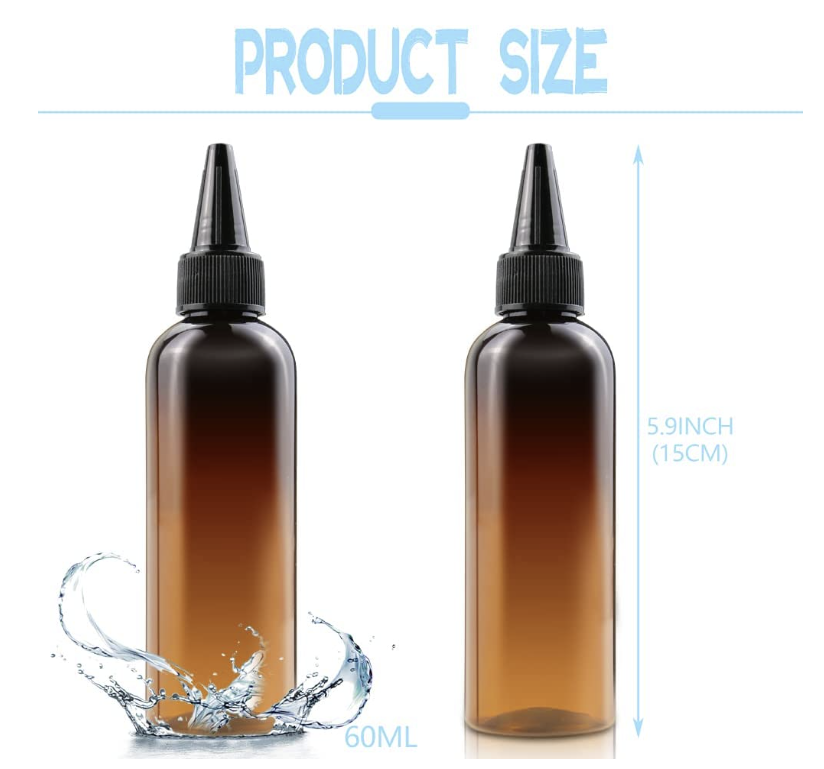 4 Oz Amber Squeeze Bottles, Plastic Empty Dispensing Bottles with Black Twist Top Cap, 120 ml Refillable Boston Bottles for Oils