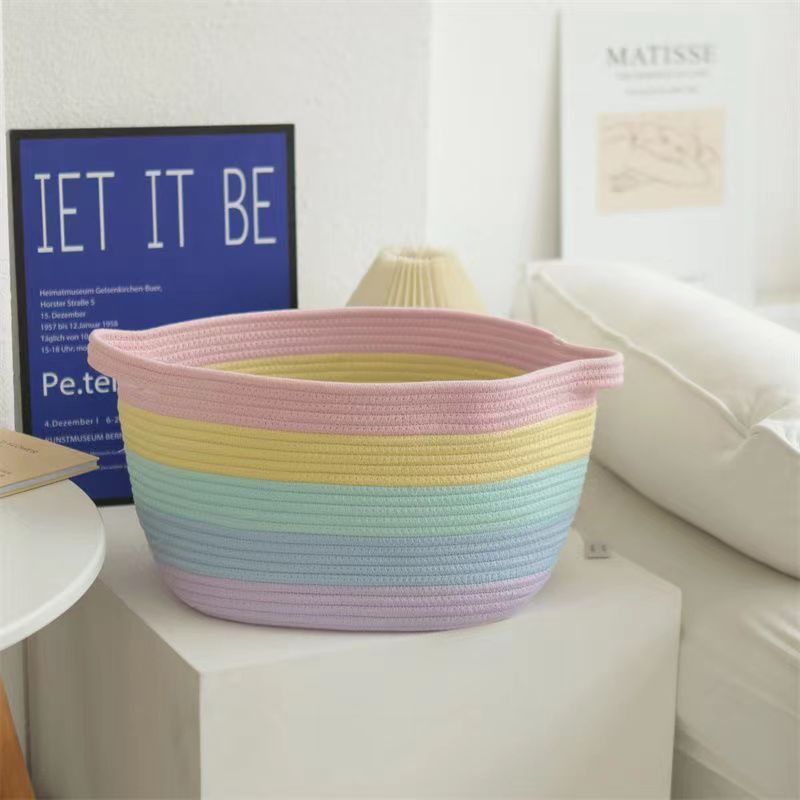 Rainbow Large Tall Cotton Rope Woven Storage Baskets,Throw Blanket Storage Basket for Living Room,Home Decorative Storage