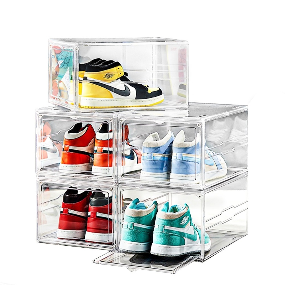 Plastic Shoe Organizer Clear Stackable Shoe Storage Box For Closet Sneaker Storage Shoe Display Case