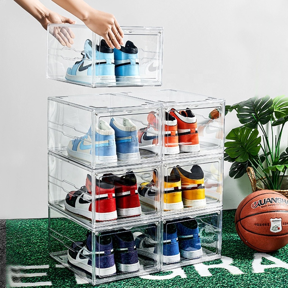 Plastic Shoe Organizer Clear Stackable Shoe Storage Box For Closet Sneaker Storage Shoe Display Case