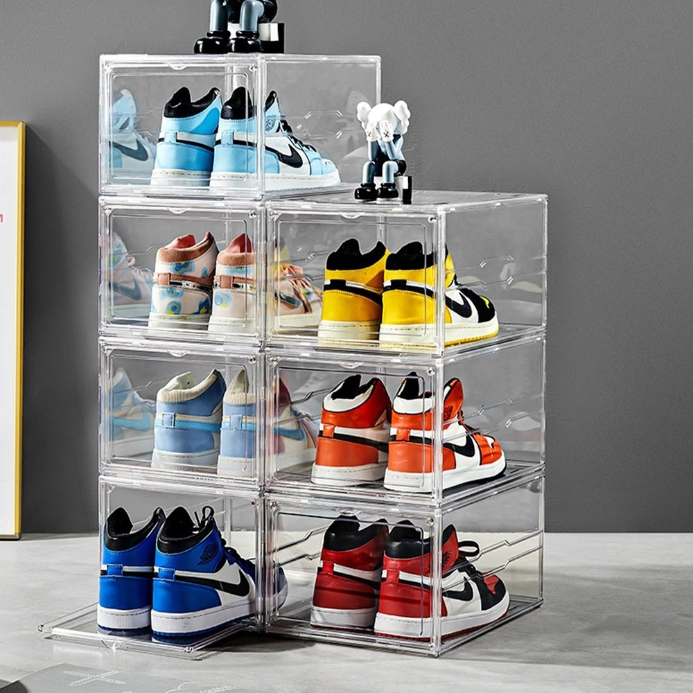 Plastic Shoe Organizer Clear Stackable Shoe Storage Box For Closet Sneaker Storage Shoe Display Case