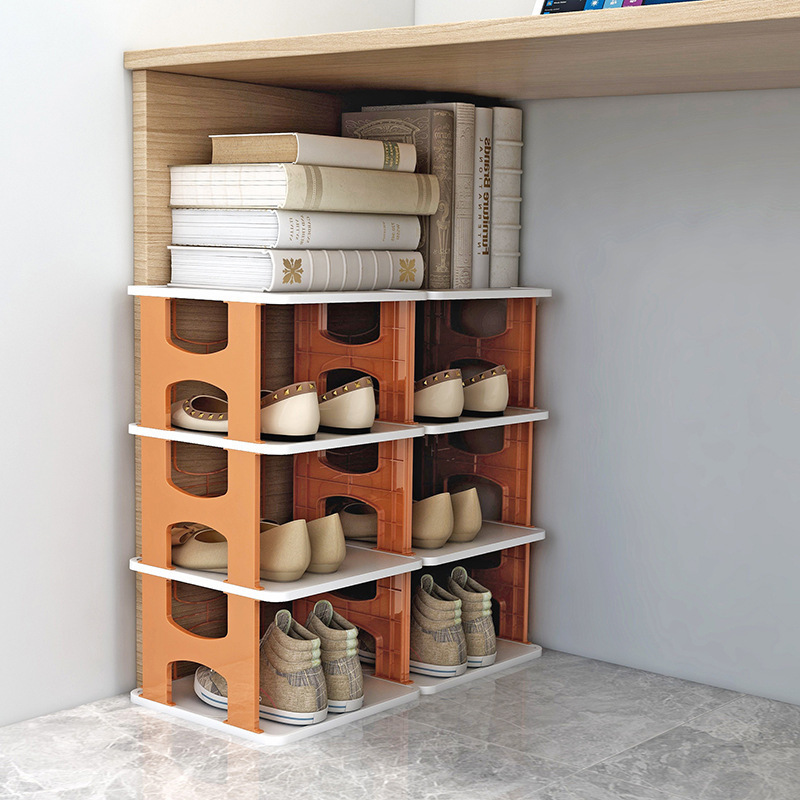 Shoe cabinet thickening and height multilayer book storage rack household finishing can be stacked storage shoe rack