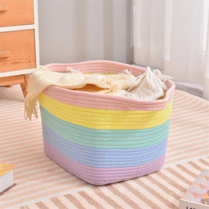 Rainbow Large Tall Cotton Rope Woven Storage Baskets,Throw Blanket Storage Basket for Living Room,Home Decorative Storage