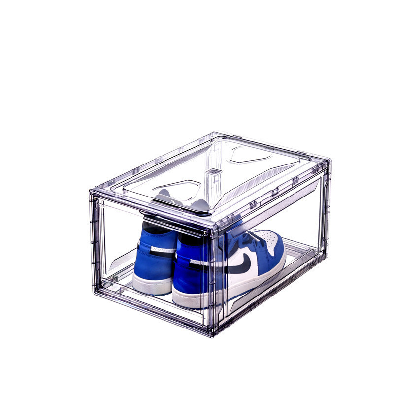 Transparent Plastic Sneaker Stackable Shoe Storage Boxes Drop Front Acrylic Drawer Type Magnetic Clear Shoe Box