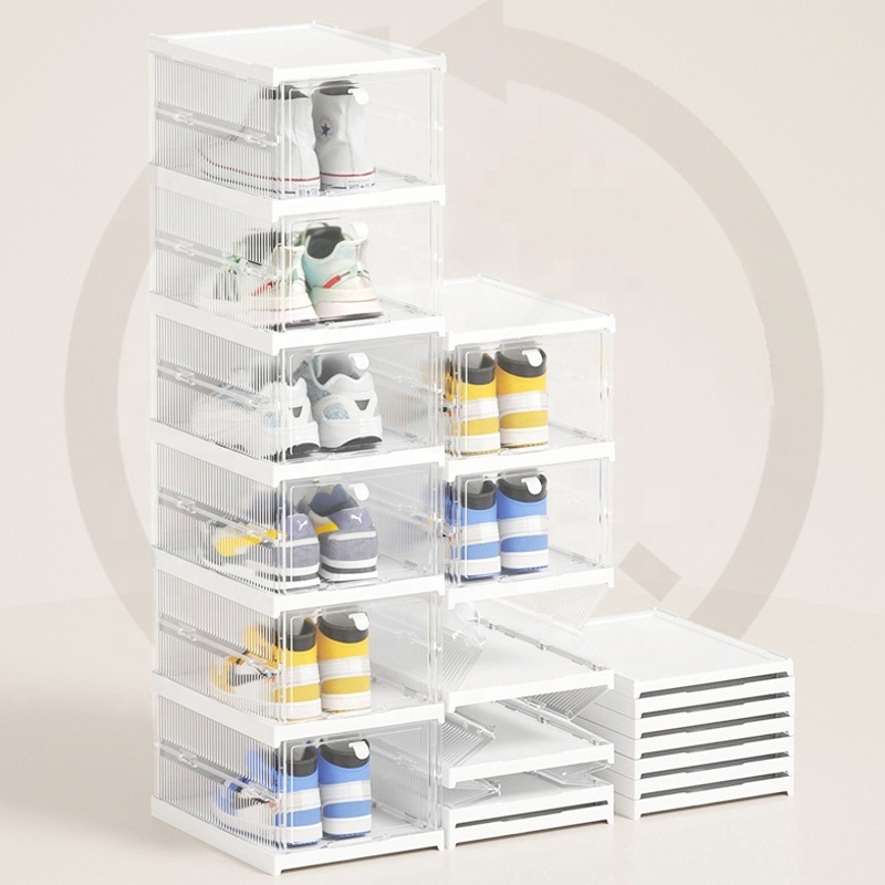 Drop Front Shoe Storage Case Stackable Plastic Clear Shoe Storage Boxes For Men Women Display Sneaker Box