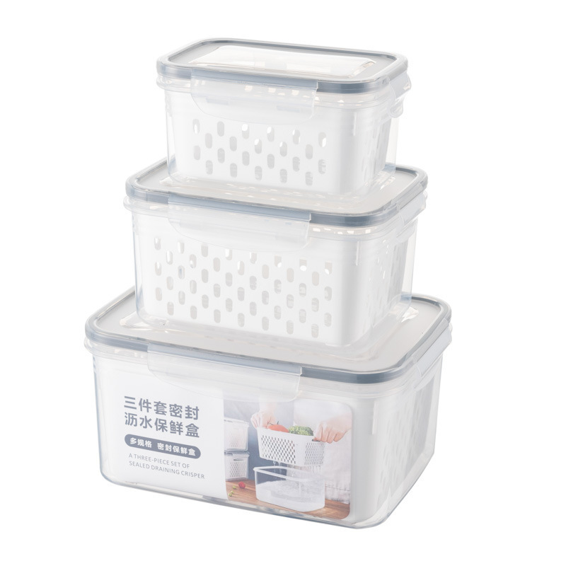 Household transparent double plastic crisper Sealed kitchen drain basket Refrigerator food storage box