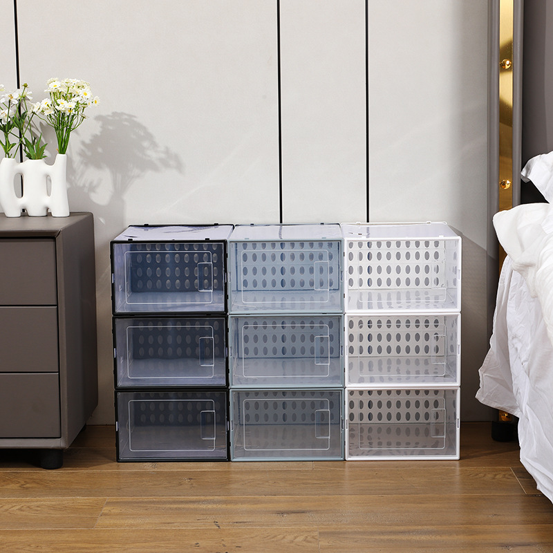 Hot Selling Clear Shoe Storage Box Organizers Transparent Stackable Cheap Double-frame Space Saving Shoe Box