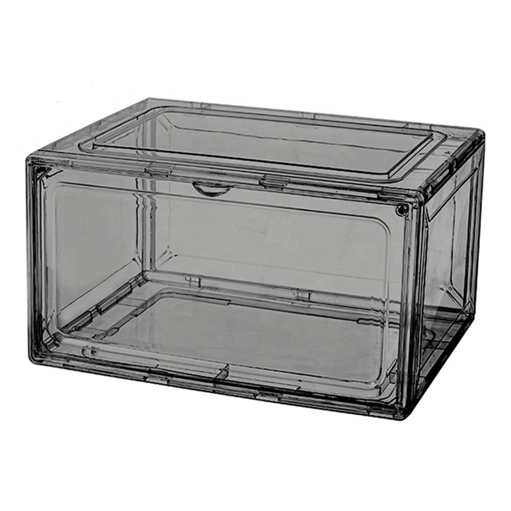 Clear Drop Front Shoe Container Plastic Space Saving Foldable Shoe Storage Box With Clear Door