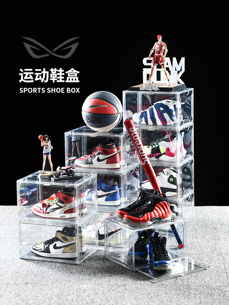 Transparent Plastic Sneaker Stackable Shoe Storage Boxes Drop Front Acrylic Drawer Type Magnetic Clear Shoe Box