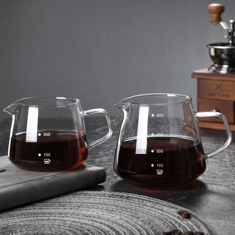 Hot sale Glass Coffee Server Pour out Coffee Decanter 300ML 600ML Transparent Glass Coffee Pot