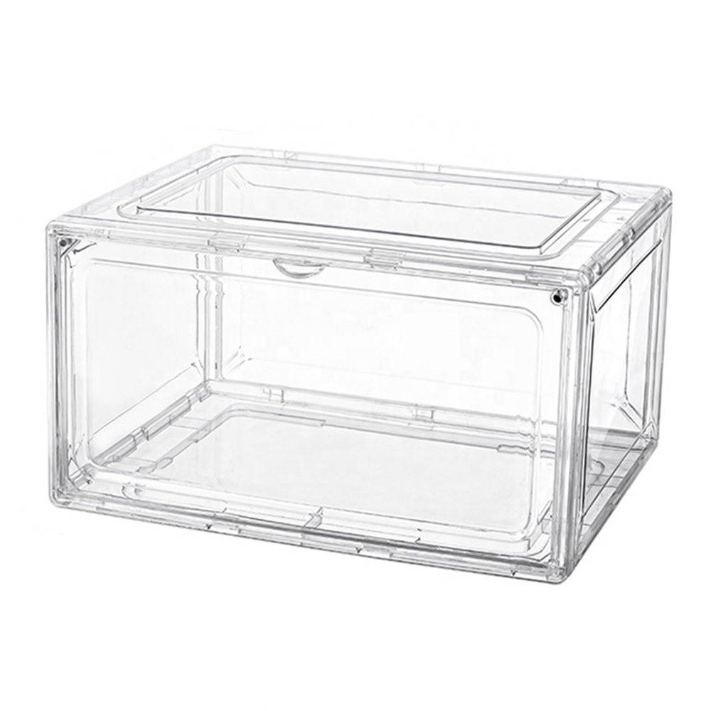 Clear Drop Front Shoe Container Plastic Space Saving Foldable Shoe Storage Box With Clear Door