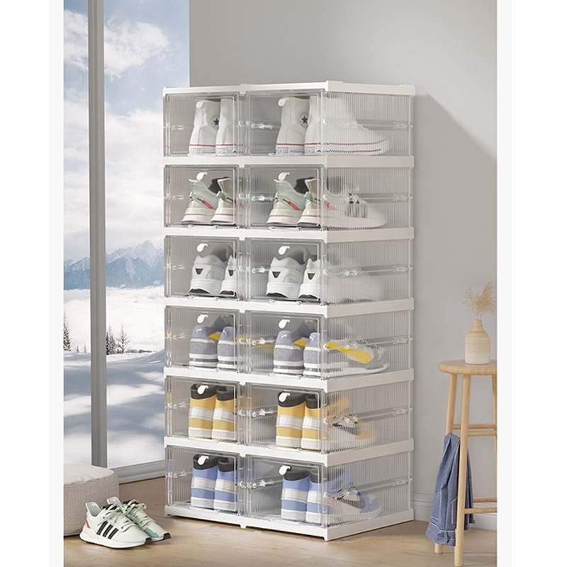 Installation free folding transparent cabinet aj shoe storage box for Sneaker Women's high heels