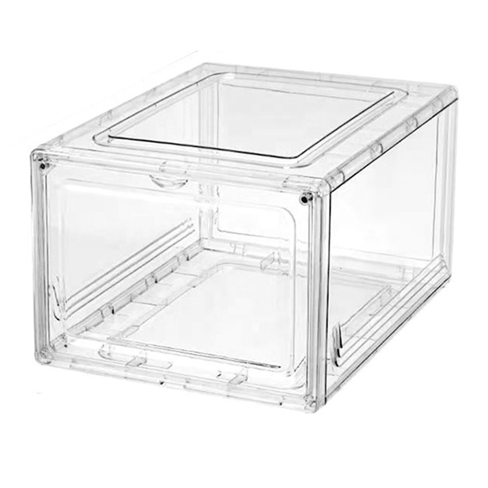 Clear Drop Front Shoe Container Plastic Space Saving Foldable Shoe Storage Box With Clear Door