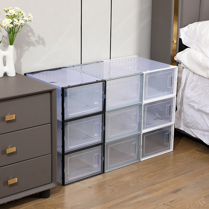 Hot Selling Clear Shoe Storage Box Organizers Transparent Stackable Cheap Double-frame Space Saving Shoe Box