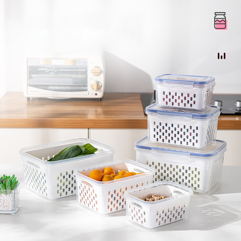 Household transparent double plastic crisper Sealed kitchen drain basket Refrigerator food storage box