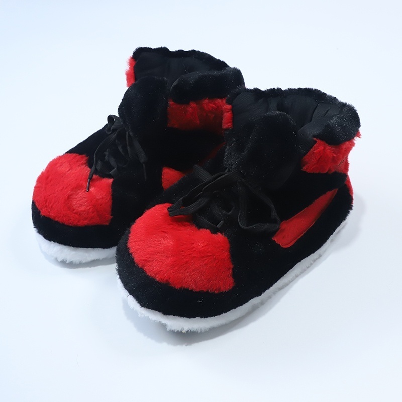 fuzzy Black Red Blue White Gray Green Yellow Sports Style Soft cozy Fluffy Plush Cotton Sneaker Slippers