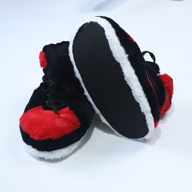 fuzzy Black Red Blue White Gray Green Yellow Sports Style Soft cozy Fluffy Plush Cotton Sneaker Slippers