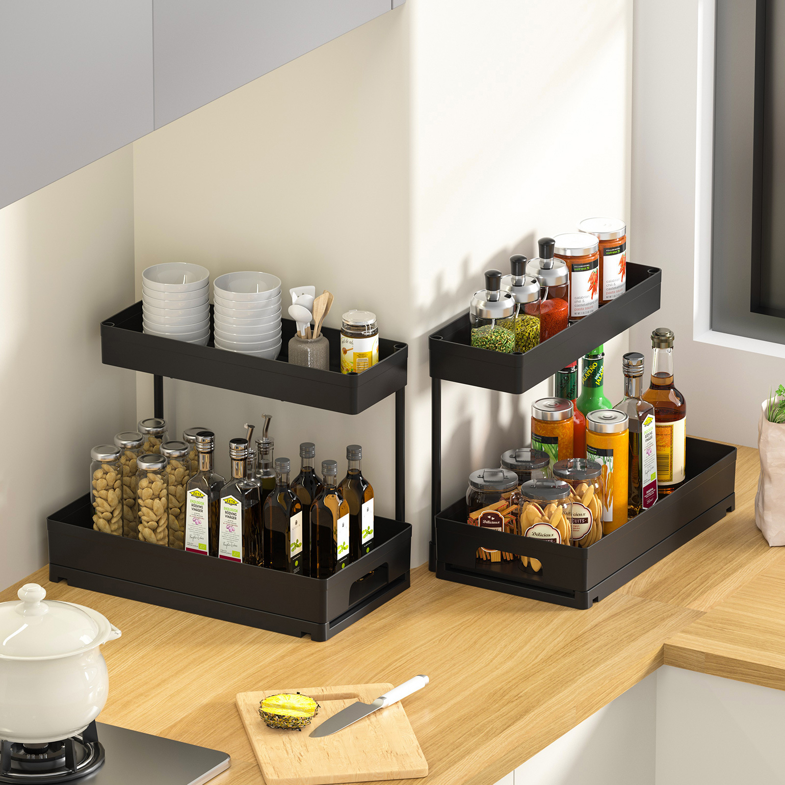 Kitchen cabinet storage rack L-shaped sink storage rack Pull-out drawer basket Removable and perforation-free storage rack