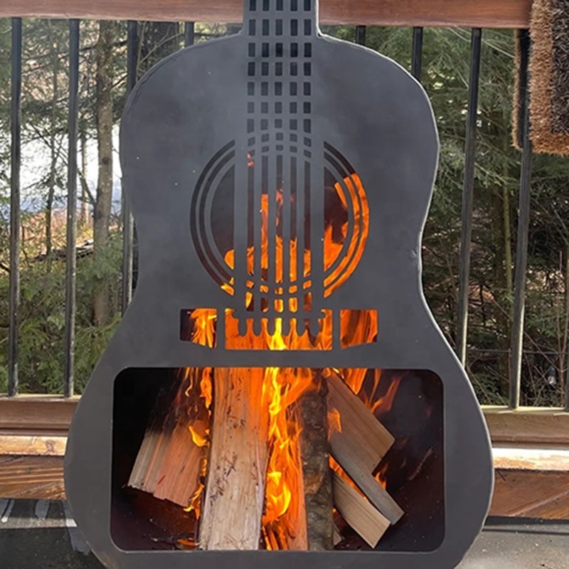 Portable Garden Guitar Outdoor Indoor Fire Pit Fireplace Heater Fire Corten Steel Warm Wood Burning Wood Heating Stove Fire Pit