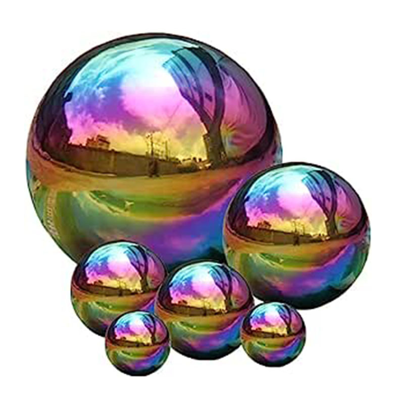 Outdoor Landscape Decoration Metal Sphere Polished Mirror Customized Size Reflective Rainbow Gold Stainless Steel Hollow Balls