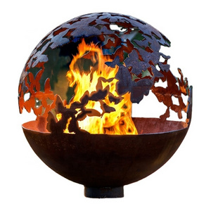 Fire Pit Camping Wood Burning Bonfire Corten Steel Globe Sphere Fire pit