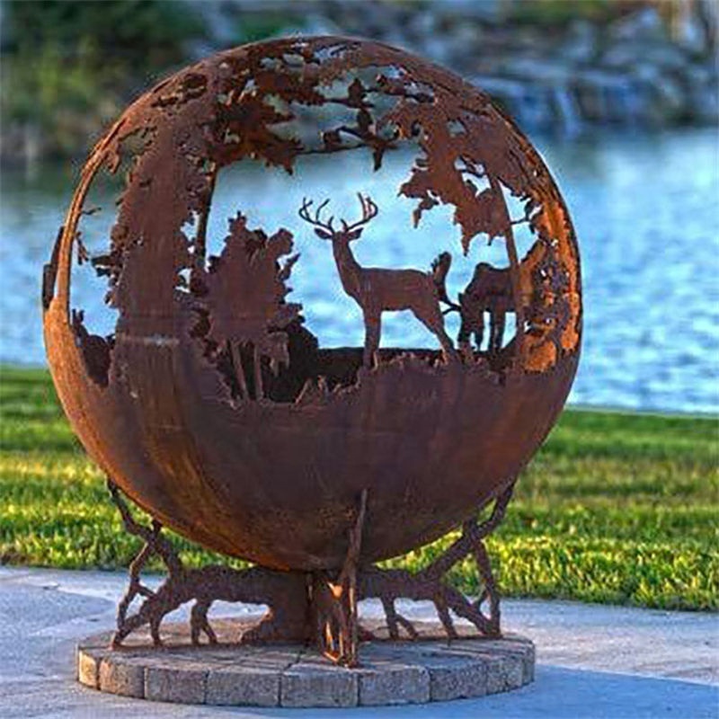 Fire Pit Camping Wood Burning Bonfire Corten Steel Globe Sphere Fire pit