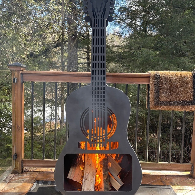 Custom Firepit Rustic Corten Steel Portable Garden Guitar Outdoor Heater Fire Warm Wood Burning  Heating Stove Fire Pit