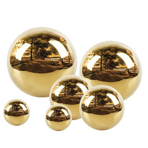 Outdoor Landscape Decoration Metal Sphere Polished Mirror Customized Size Reflective Rainbow Gold Stainless Steel Hollow Balls