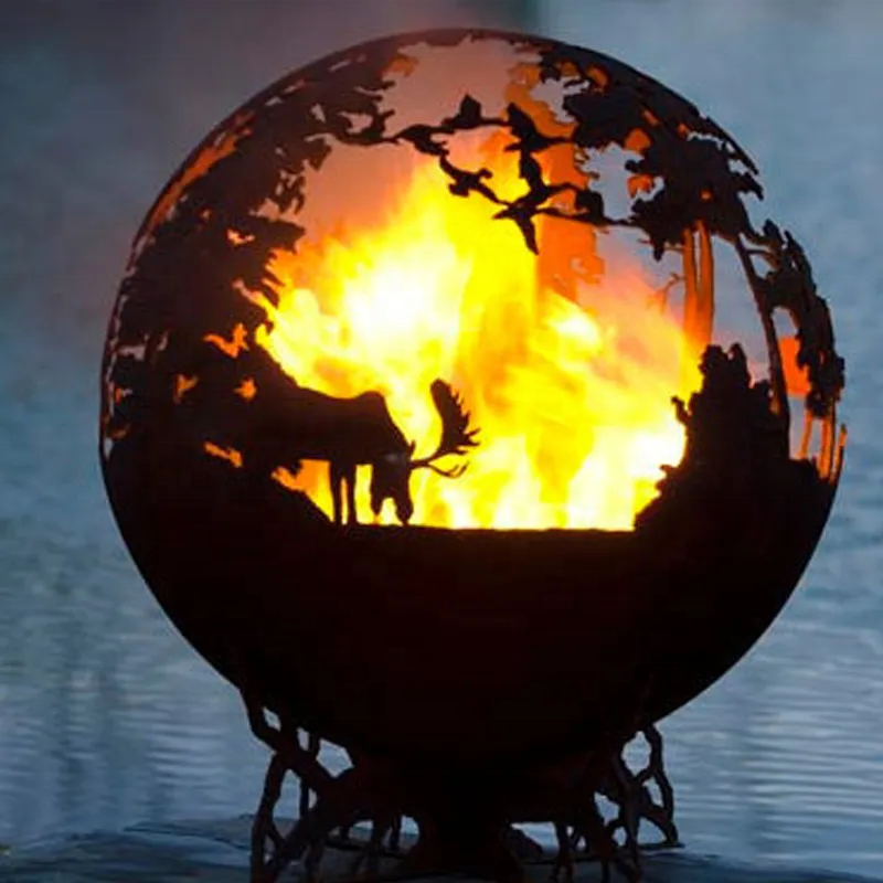 Fire Pit Camping Wood Burning Bonfire Corten Steel Globe Sphere Fire pit