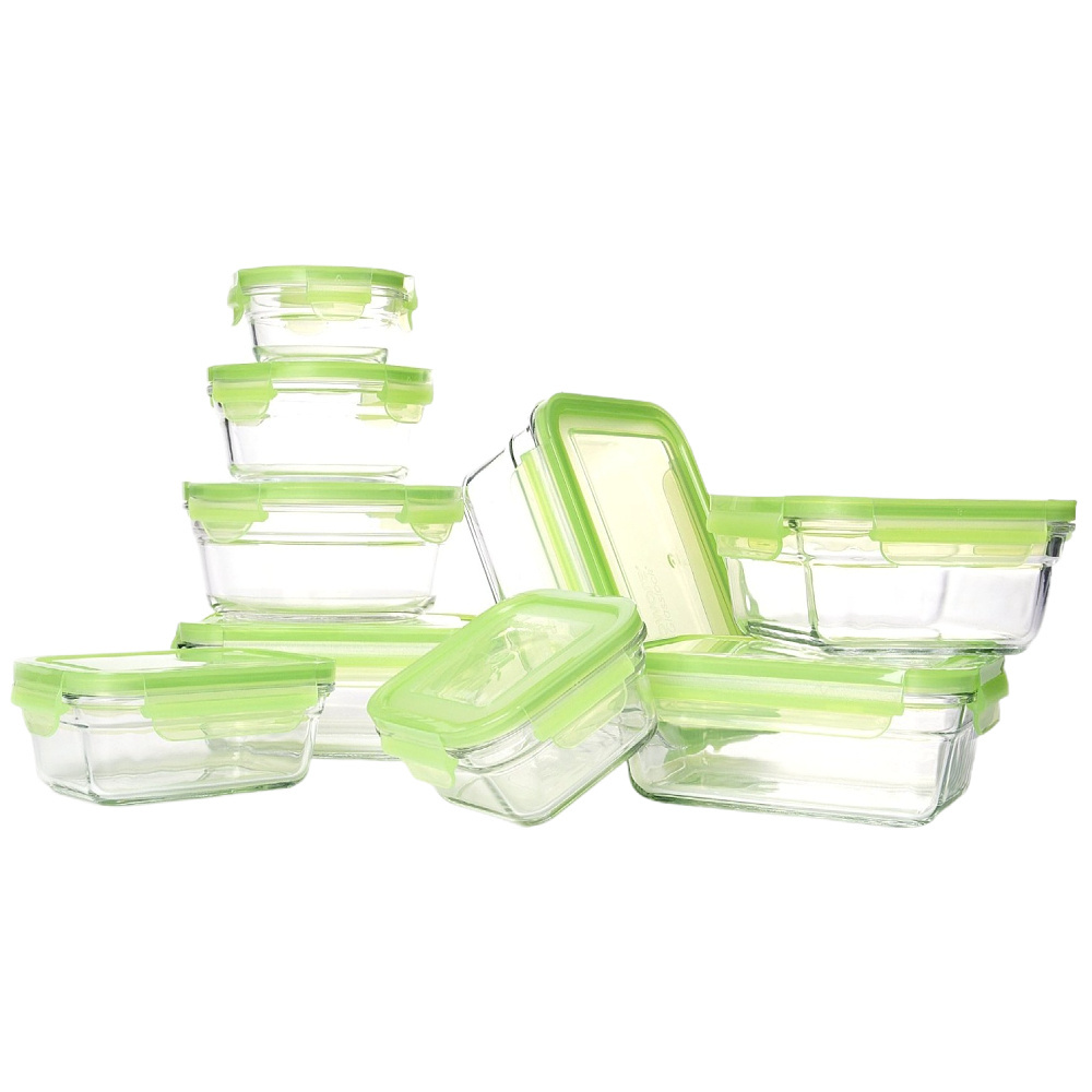 BPA Free High Borosilicate Glass Food Container Bowl round rectangle Glass Lunch Box with Locking Lid